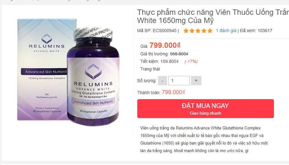 viên uống trắng da của mỹ relumins,viên uống trắng da relumins glutathione 90 viên của mỹ review,viên uống trắng da relumins glutathione 90 viên của mỹ